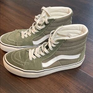 Vans Olive Green and White Sk8-Hi Sneakers